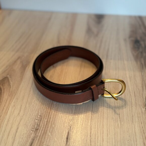 J. Crew Classic Belt in Italian Brown Leather with Gold Hook Size Large - Picture 5 of 9